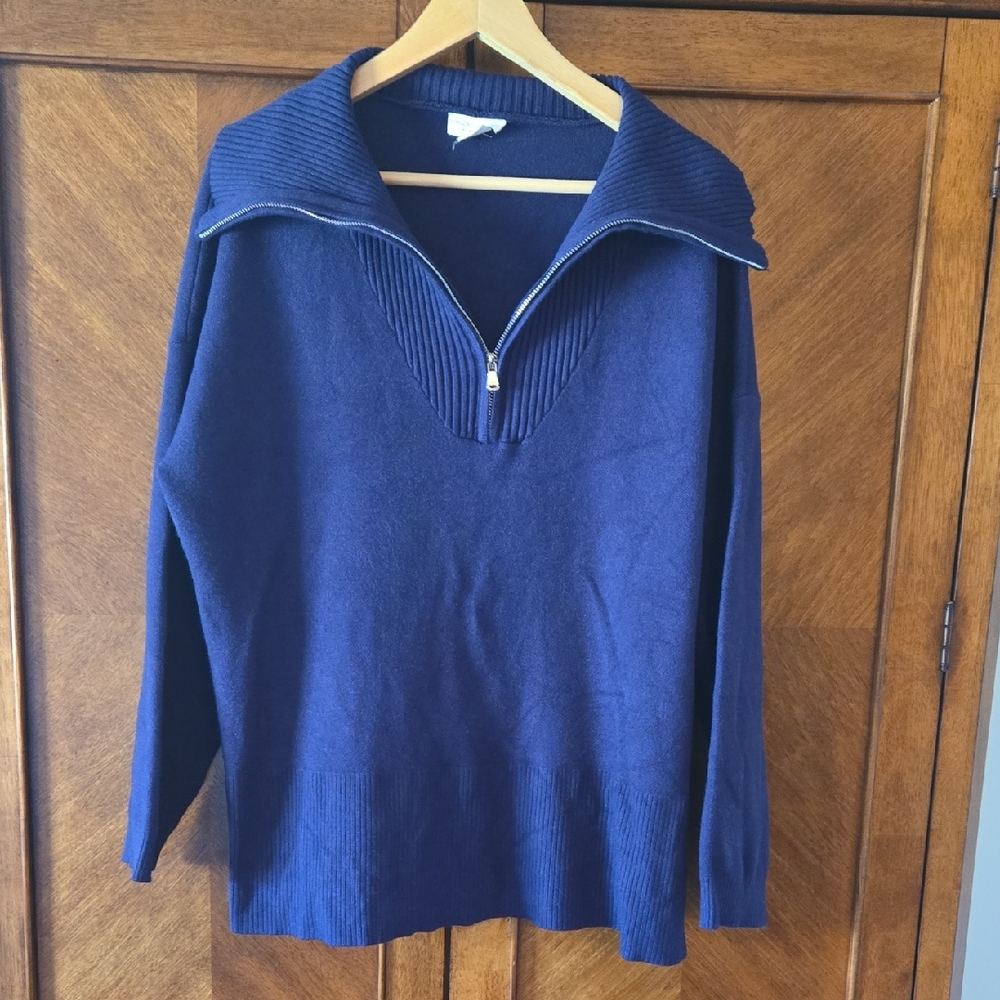 Chic Soul Women's Navy Zip-Up Sweater